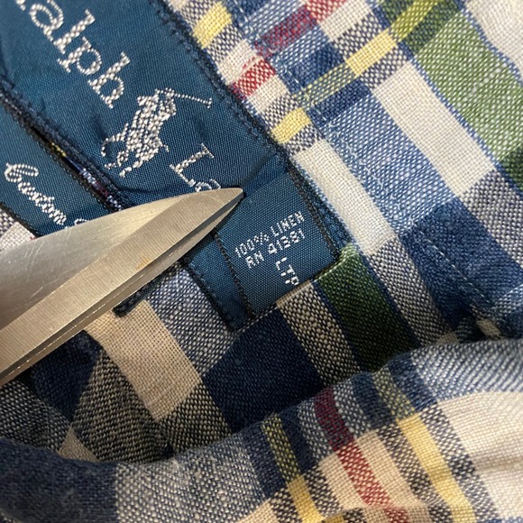 Vintage Ralph Lauren Linen Plaid Mens XL Custom Fit Button Down Shirt Preppy - Picture 6 of 9